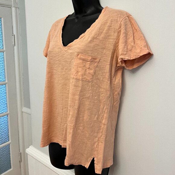 Madewell Peach Cotton V-Neck Short Sleeve T-shirt, Size Medium - Picture 2 of 9